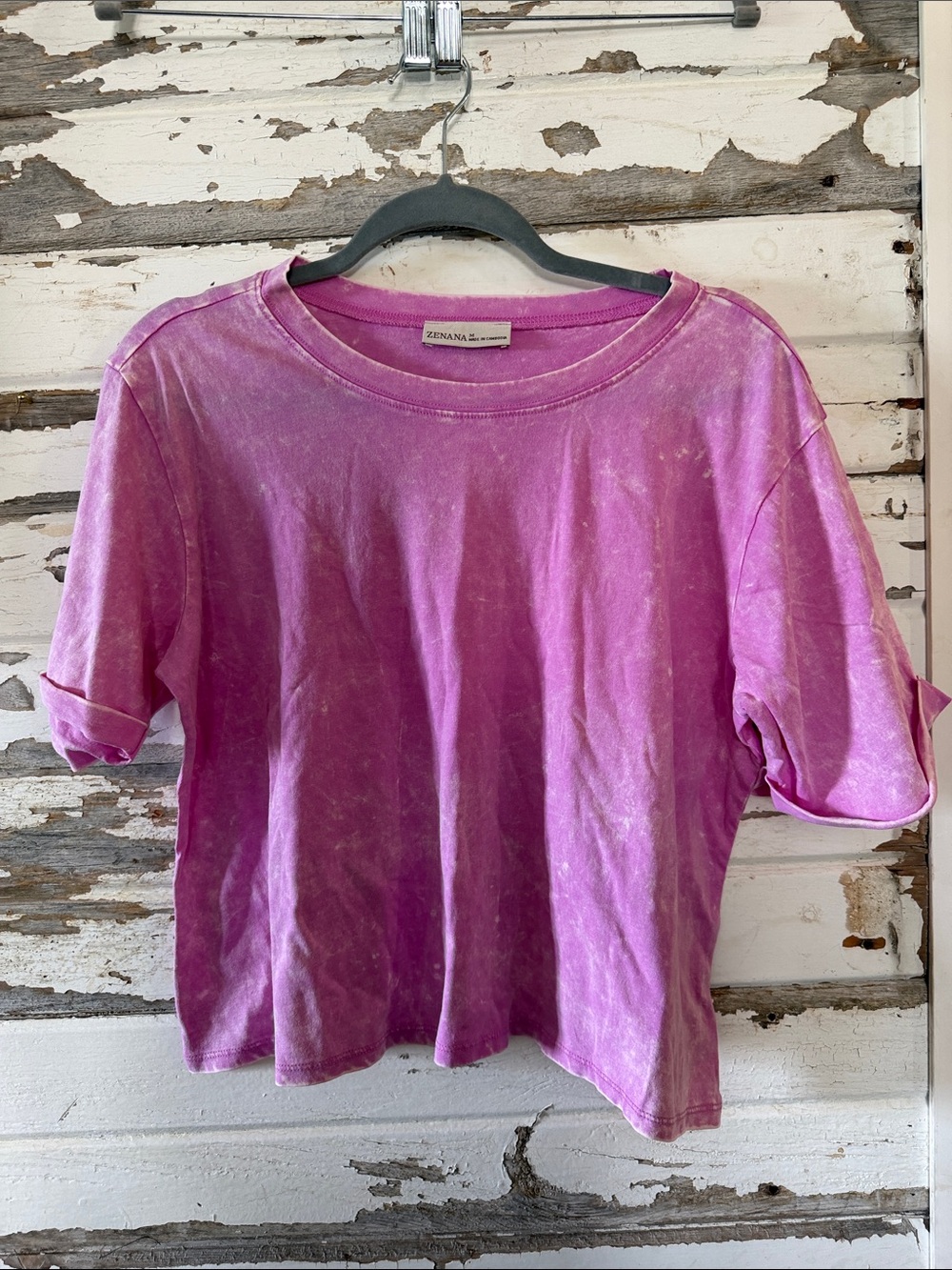 Zenana Outfitters Washed Magenta Short Sleeve Tee